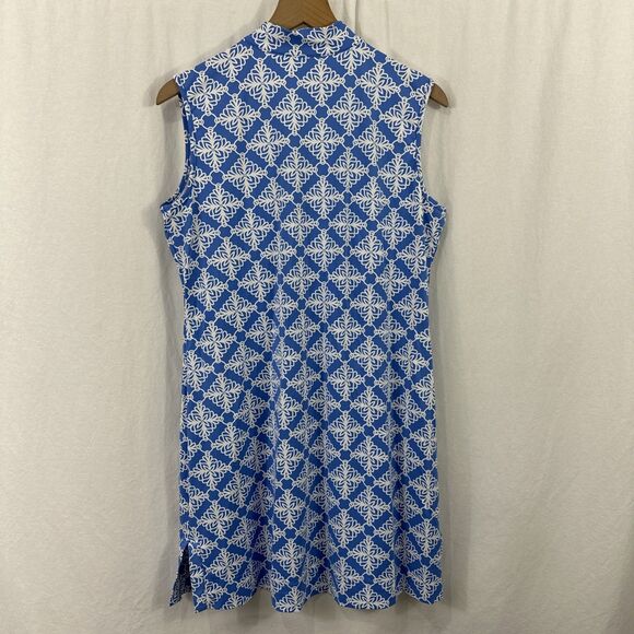 Lulu B Peri  & White Geo Print Sleeveless Swing Dress Women’s Size L Coastal - Picture 2 of 10